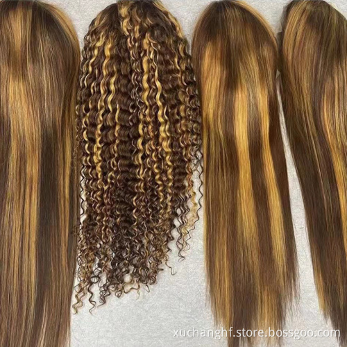 HD Lace Frontal Wig For Black Women,Blonde 613 Lace Front Wigs Vendor,Blonde P4/27 Deep Curly Wave Highlight Human Hair Wig